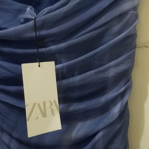 NWT STRAPLESS TIE DYE PRINT SHADES OF BLUE DRESS - Picture 9 of 9